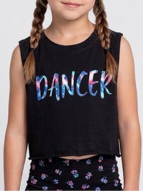 Flo Girls Dancer Graphic Crop Tank Top Black Dance Activewear Size 6